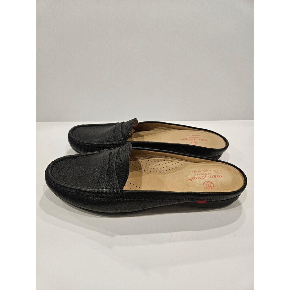 Marc Joseph New York Womens Black Leather Penny Loafer Mules Size 10 Handcrafted